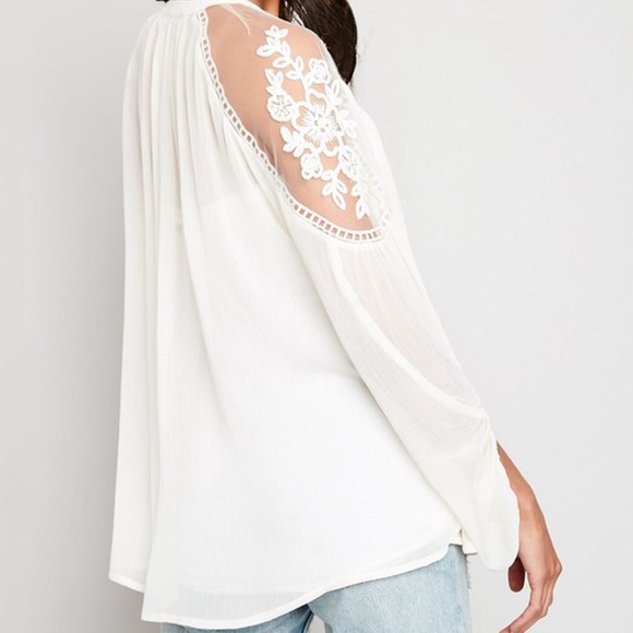 🆕Ivory Semi Sheer Mesh Peasant Doll Top Floral Appliqués & Keyhole S/M & M/L - Picture 6 of 6